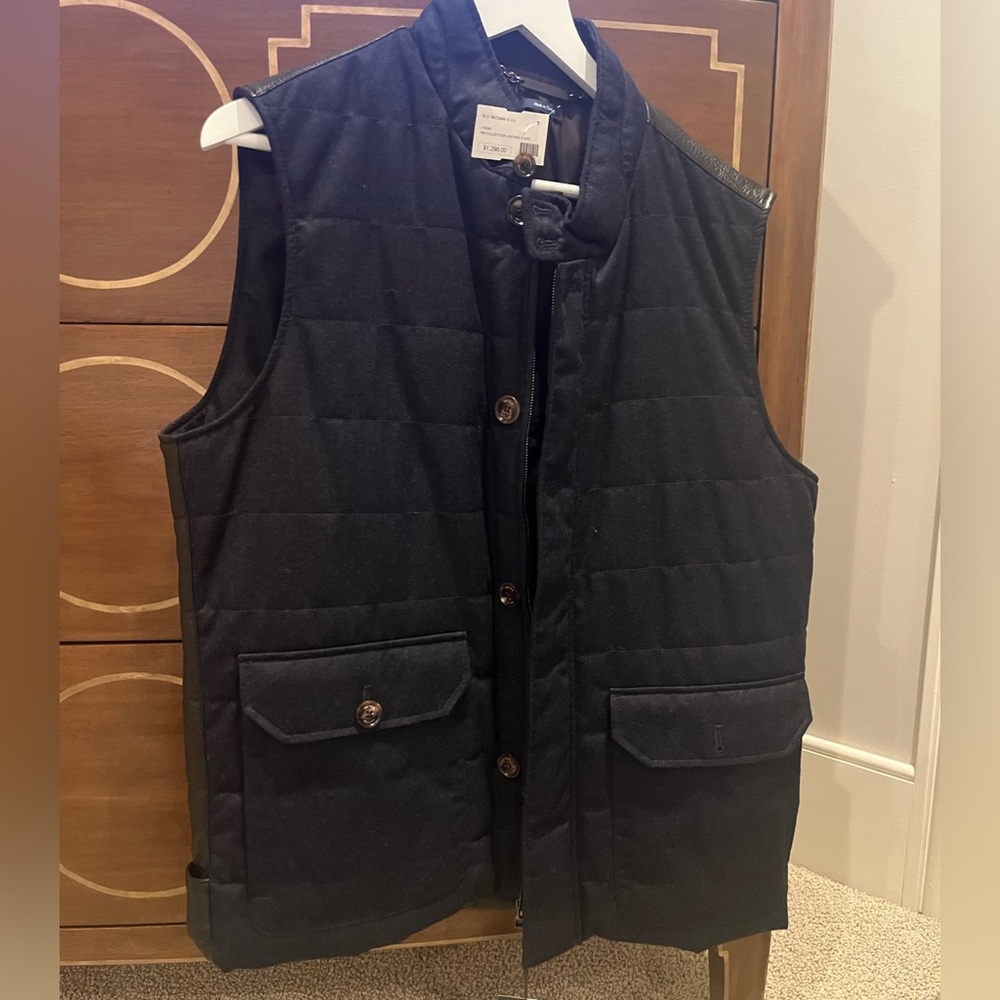 NWT - Peter Millar Navy and leather vest, size large